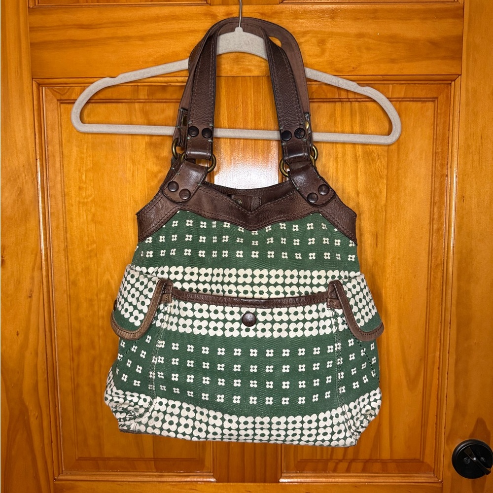 Lucky Brand Vintage Green Leather Hobo Shoulder Bag Boho Slouchy Soft Leather